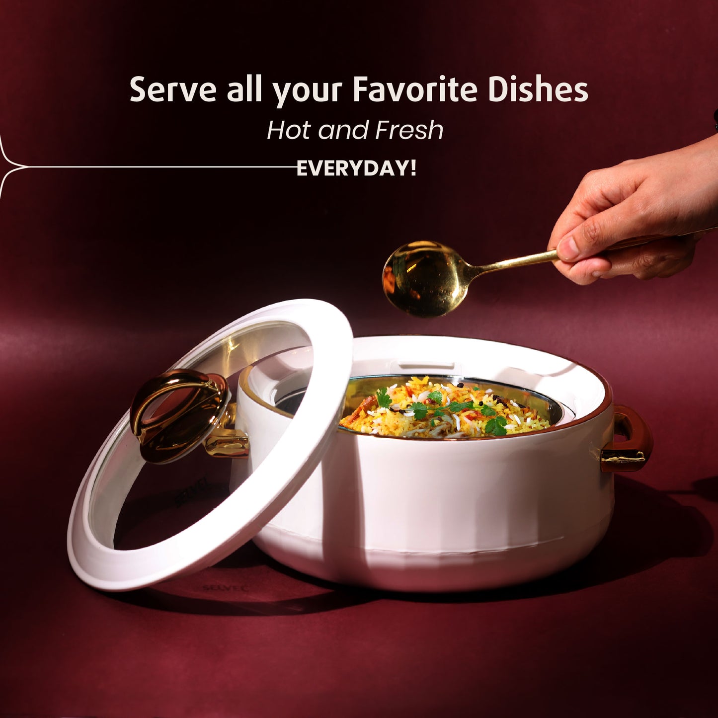 Selvel Elegance Glass Casserole – White (1700ml, Insulated Hotpot)