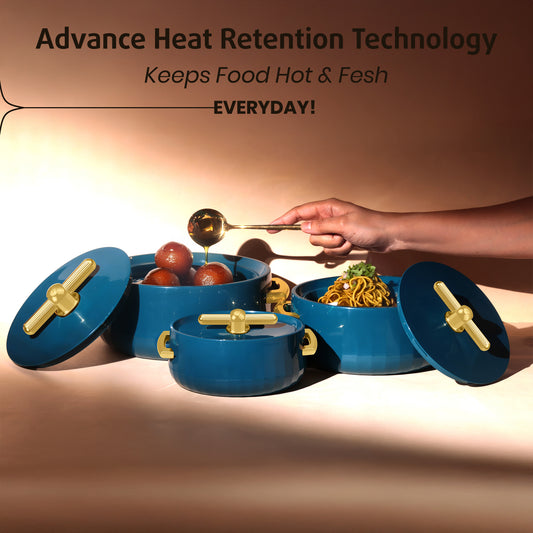 Selvel Elegance Casserole Set of 3 – Emerald Green (600ml, 1200ml, 1700ml, Insulated Hotpot)