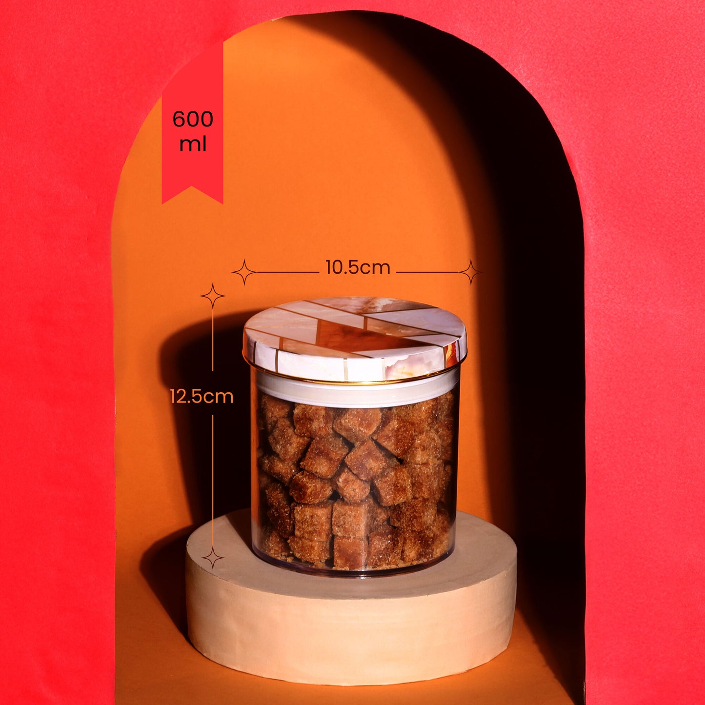 Selvel Geometric Airtight Kitchen Storage Container Set of 3 – Dry Fruits, Snacks & Gifting (600ml Each, Ceramica Finish)