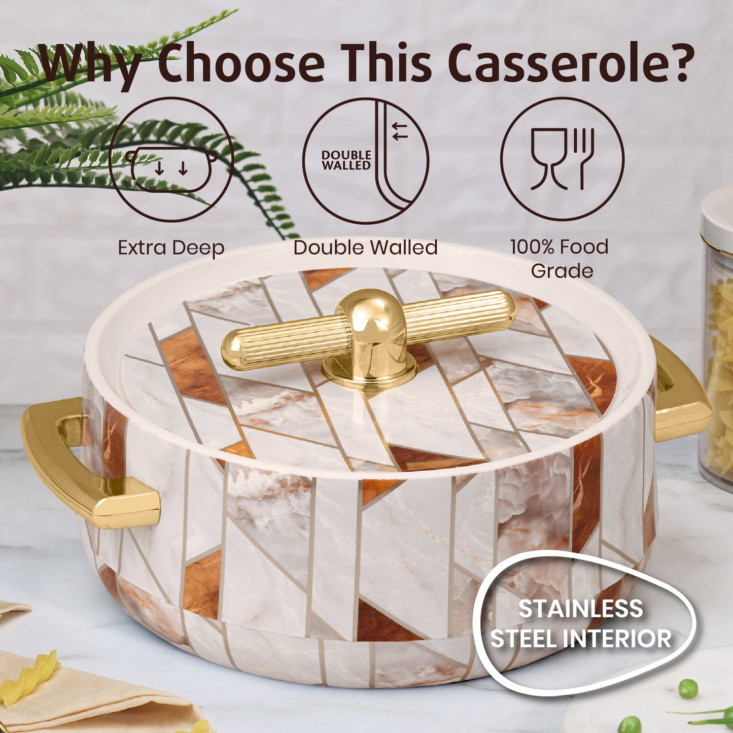 Selvel Elegance Royal Casserole – Ceramica White (1700ml, Insulated Hotpot)