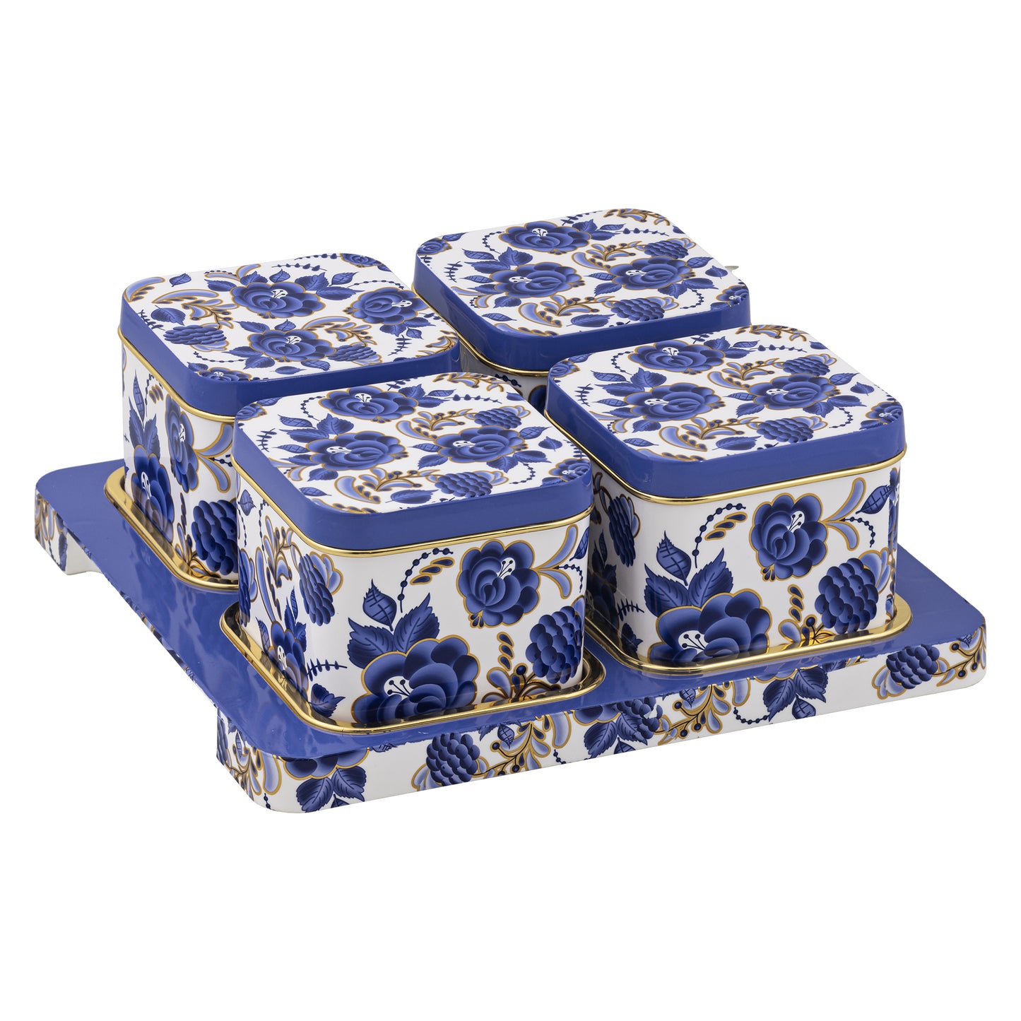 SELVEL Coral Serving Set - 4-Piece Blue Airtight Dry Fruit Container Tray Set with Lid & Serving Tray