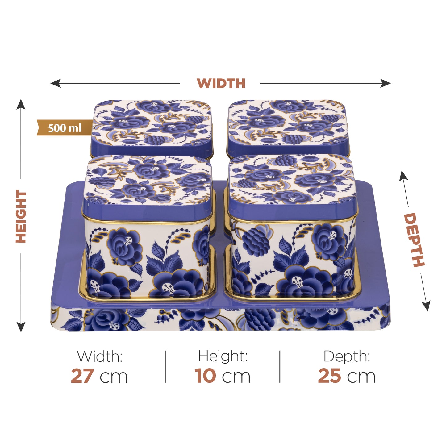 SELVEL Coral Serving Set - 4-Piece Blue Airtight Dry Fruit Container Tray Set with Lid & Serving Tray