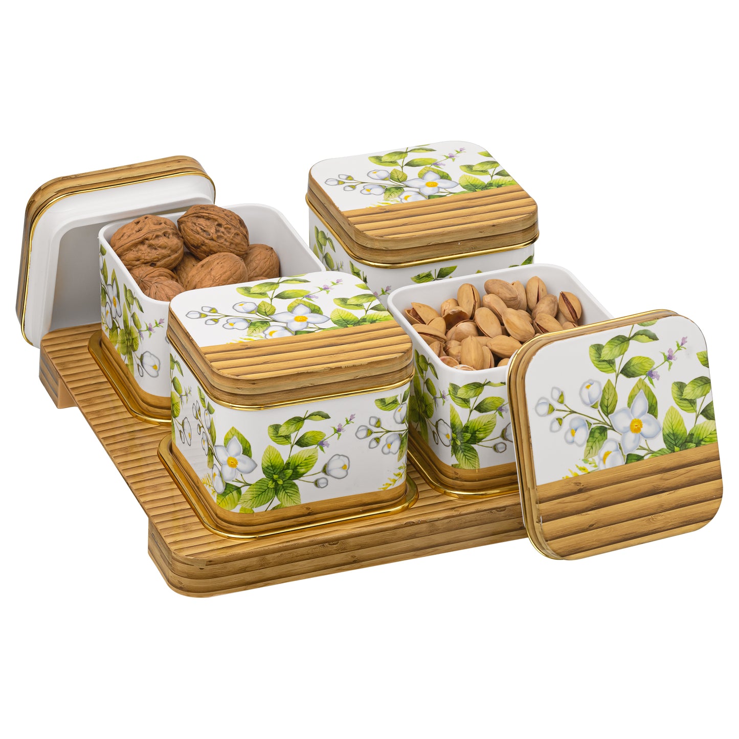 SELVEL Coral Serving Set - 4-Piece Blue Airtight Dry Fruit Container Tray Set with Lid & Serving Tray