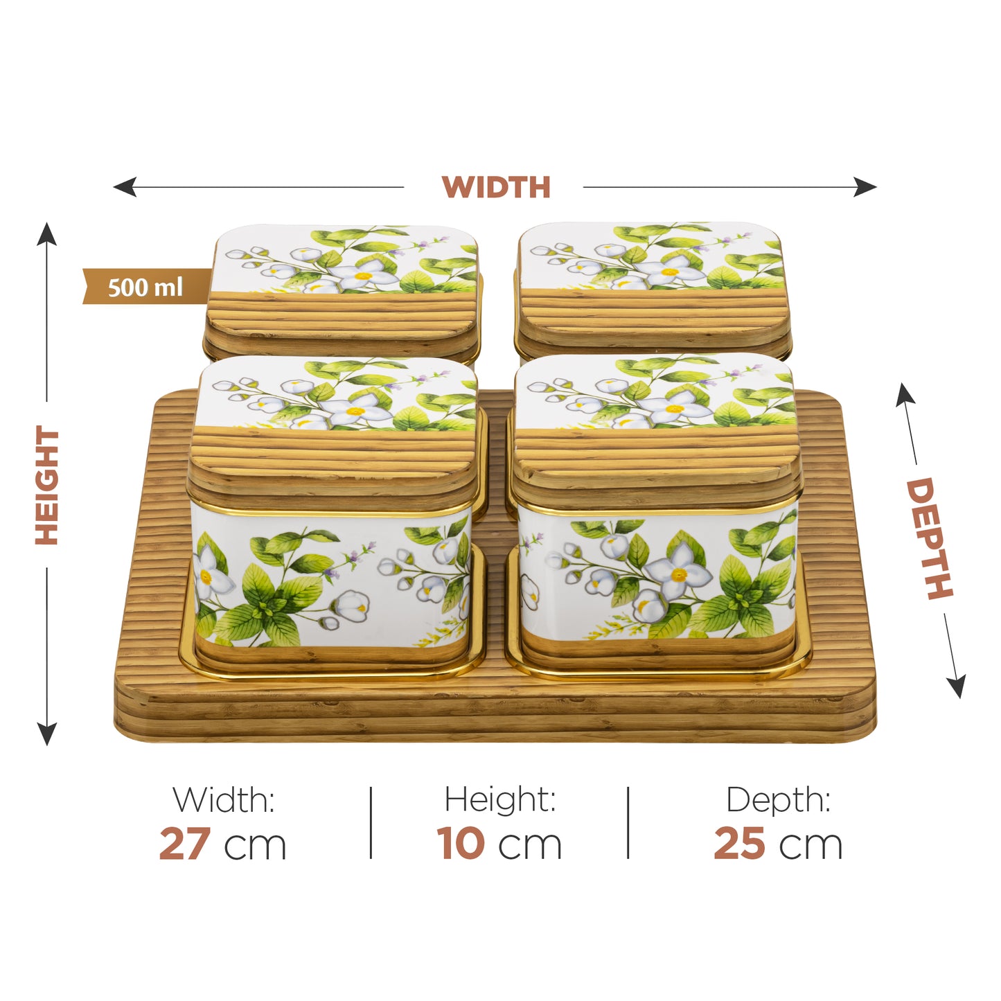 SELVEL Coral Serving Set - 4-Piece Blue Airtight Dry Fruit Container Tray Set with Lid & Serving Tray