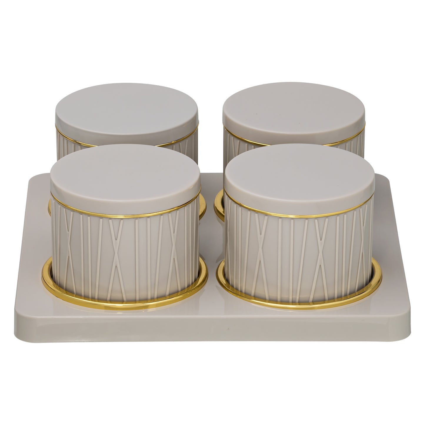 SELVEL Dune Airtight Dry Fruit Container Tray Set - 4 Pieces (450ml) - Repose Grey Polypropylene with Subtle Gold Rim