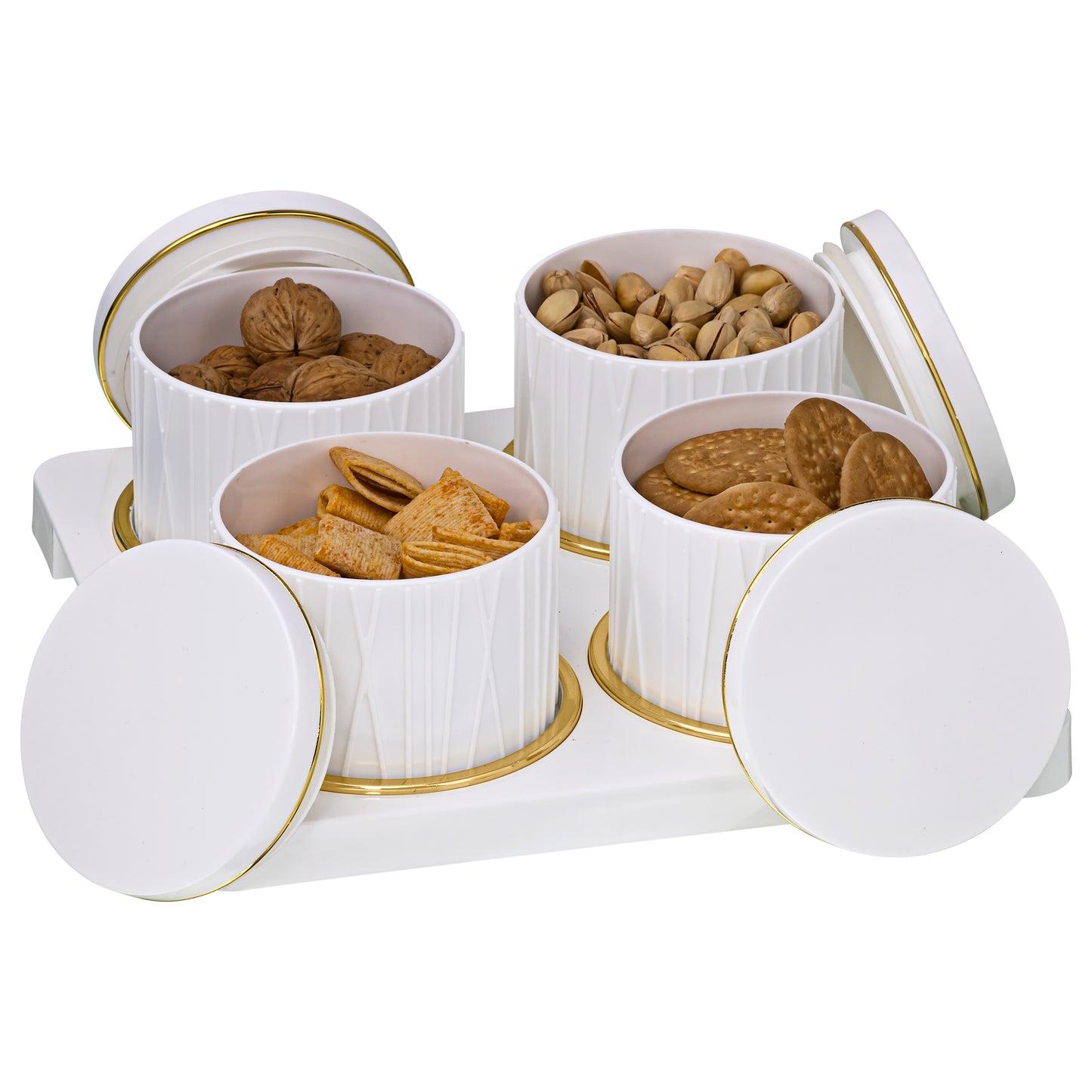SELVEL Dune Airtight Dry Fruit Container Tray Set - 4 Pieces (450ml) - Classic White Polypropylene with Subtle Gold Rim