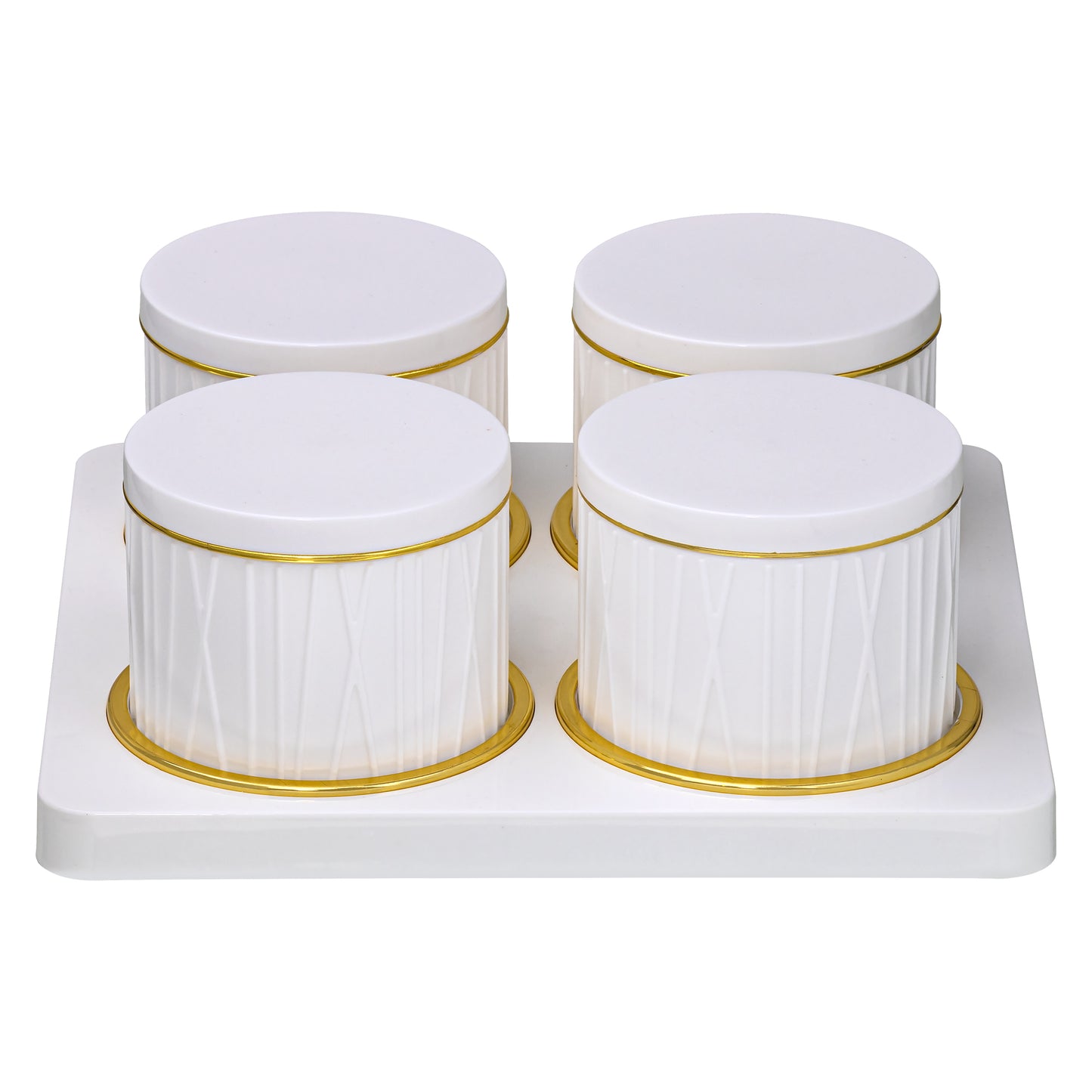 SELVEL Dune Airtight Dry Fruit Container Tray Set - 4 Pieces (450ml) - Classic White Polypropylene with Subtle Gold Rim