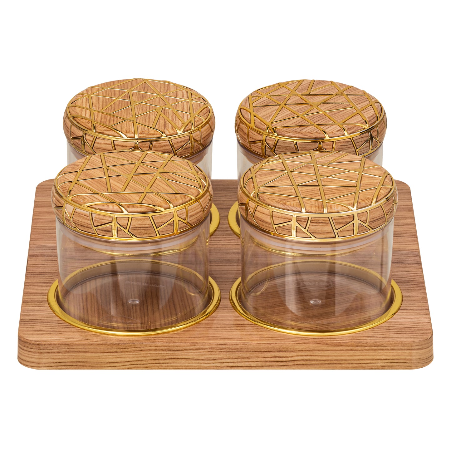 SELVEL Rosewood Airtight Dry Fruit Container Tray Set - 4 Pieces (450ml), Light Wood Polypropylene with Luxurious Gold Foil Embellishments