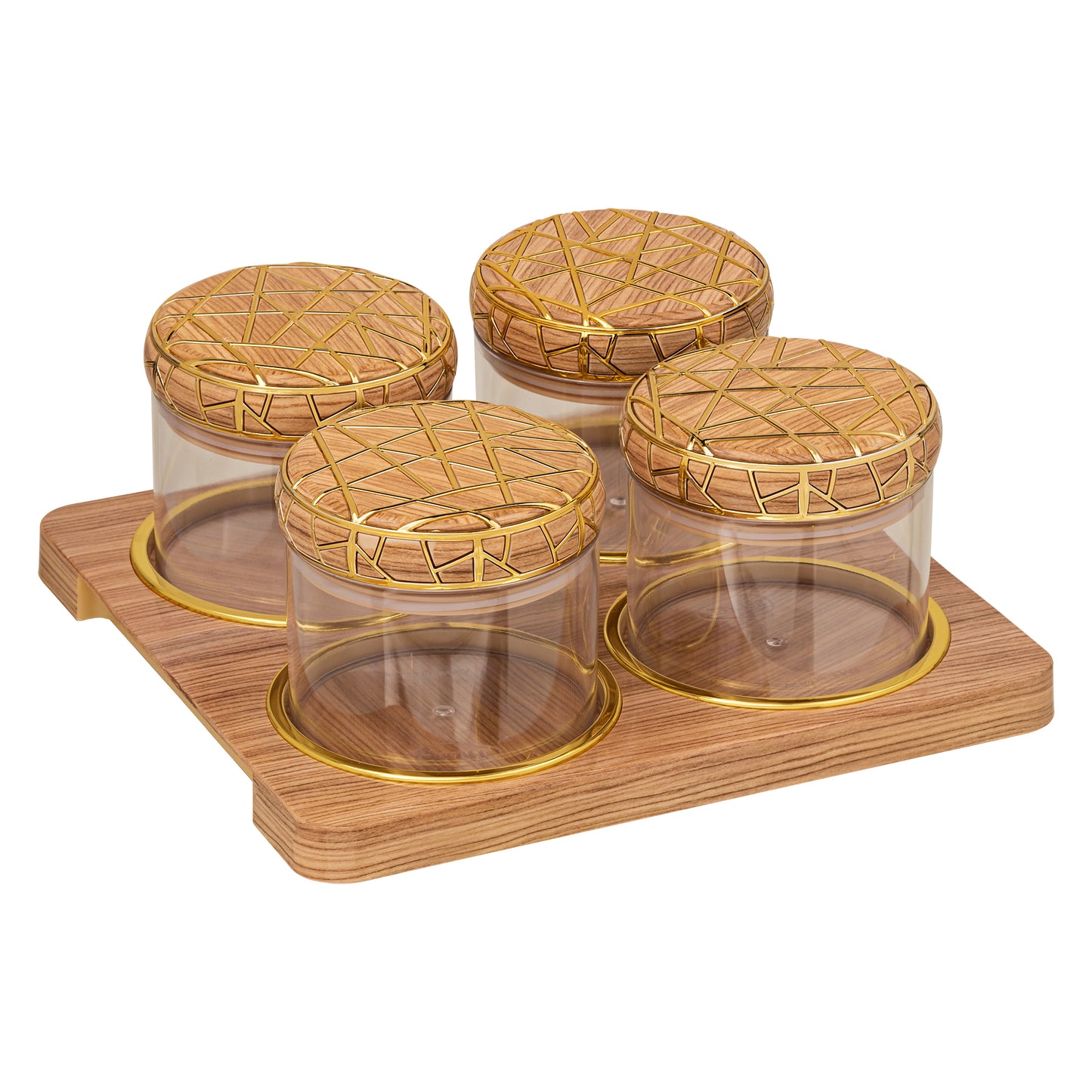 SELVEL Rosewood Airtight Dry Fruit Container Tray Set - 4 Pieces (450ml), Light Wood Polypropylene with Luxurious Gold Foil Embellishments