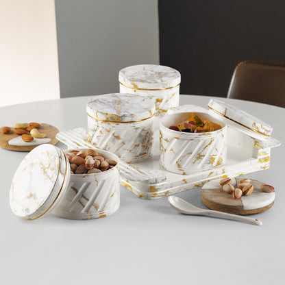 Selvel Italian White Serving Set – 4-Piece Airtight Dry Fruit & Snack Container (430ml Each)