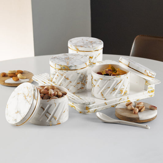 Selvel Italian White Serving Set – 4-Piece Airtight Dry Fruit & Snack Container (430ml Each)