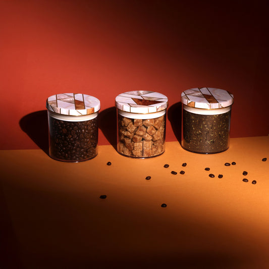 Selvel Geometric Airtight Kitchen Storage Container Set of 3 – Dry Fruits, Snacks & Gifting (600ml Each, Ceramica Finish)