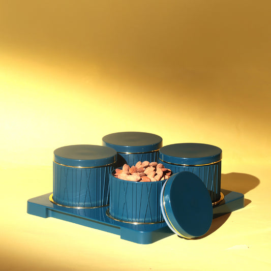 Selvel Dune Emerald Green Serving Set – 4-Piece Airtight Dry Fruit & Snack Container (430ml Each)