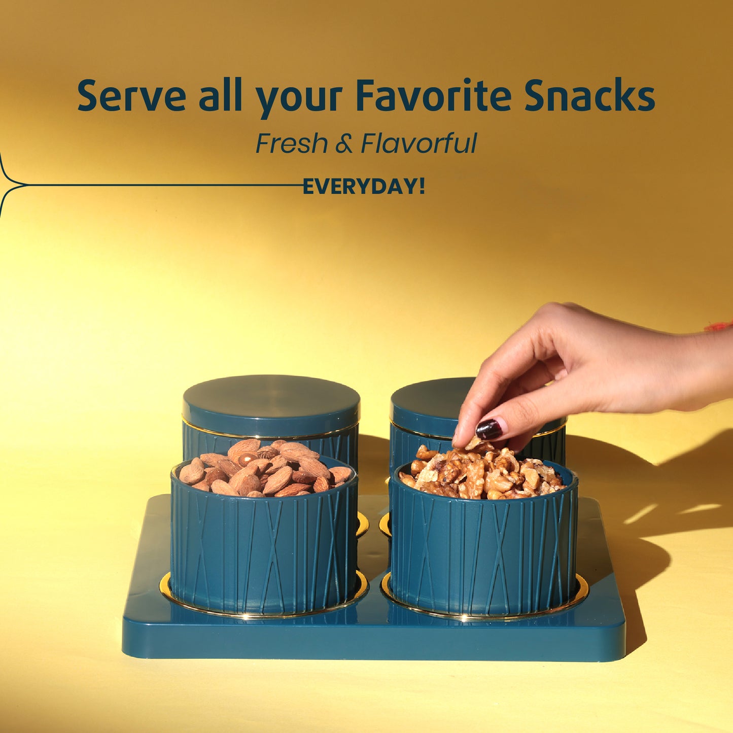 Selvel Dune Emerald Green Serving Set – 4-Piece Airtight Dry Fruit & Snack Container (430ml Each)