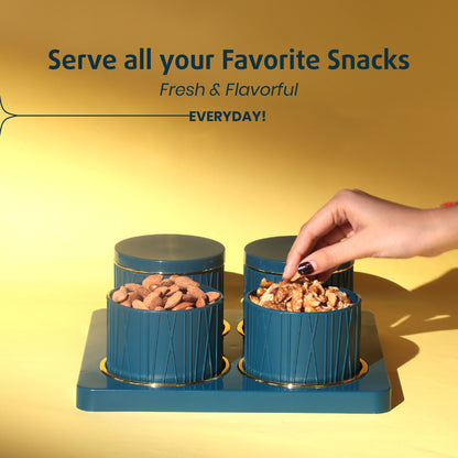 Selvel Dune Emerald Green Serving Set – 4-Piece Airtight Dry Fruit & Snack Container (430ml Each)