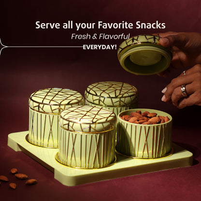 Selvel Royal Linex Lime Green Serving Set – 4-Piece Airtight Dry Fruit & Snack Container (430ml Each)