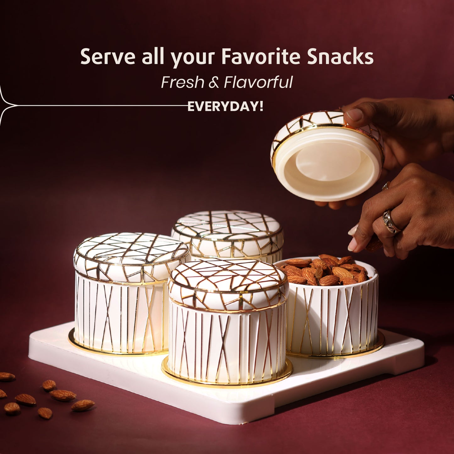 Selvel Royal Linex White Serving Set – 4-Piece Airtight Dry Fruit & Snack Container (430ml Each)