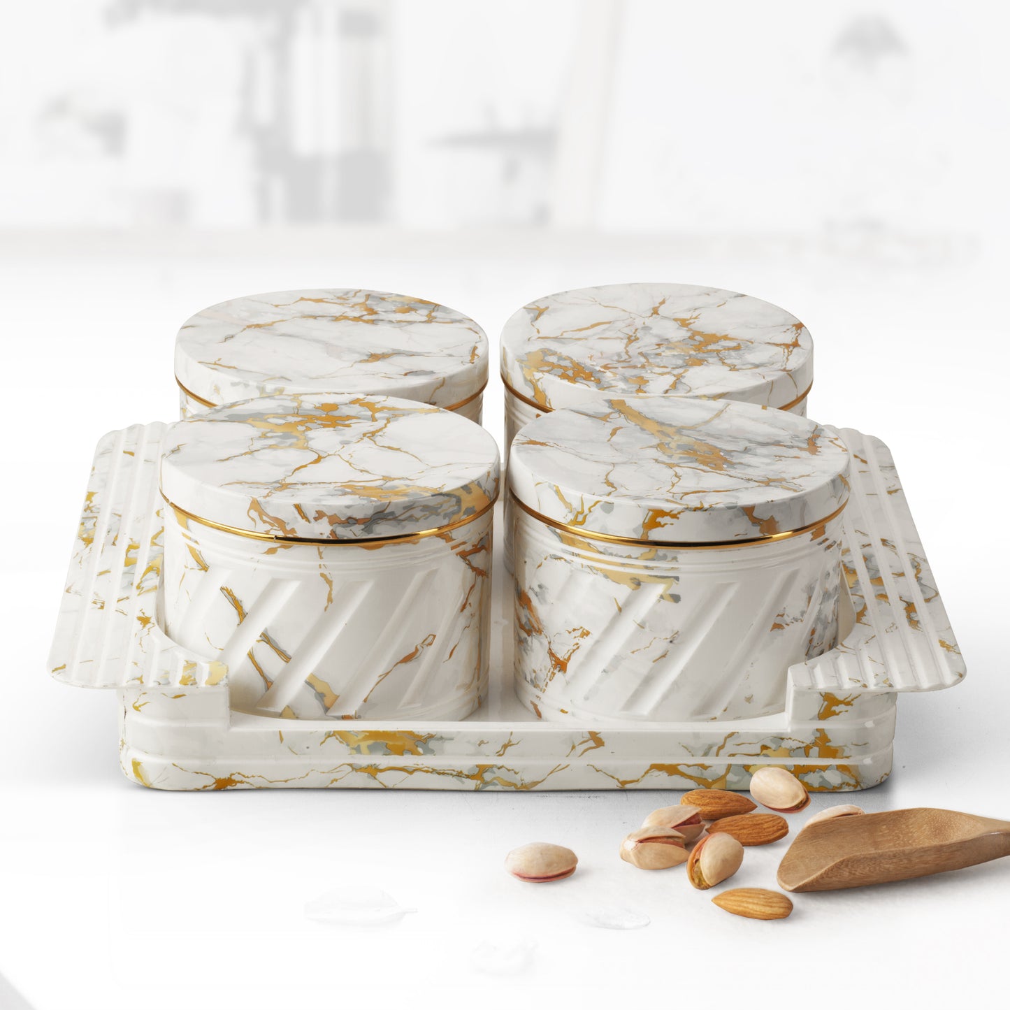 Selvel Italian White Serving Set – 4-Piece Airtight Dry Fruit & Snack Container (430ml Each)