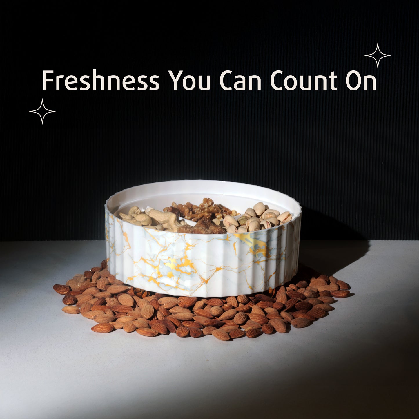 Selvel Camry Dry Fruit Box – Airtight 4-Compartment Organizer for Dry Fruits, Snacks & Gifting (Italian White)
