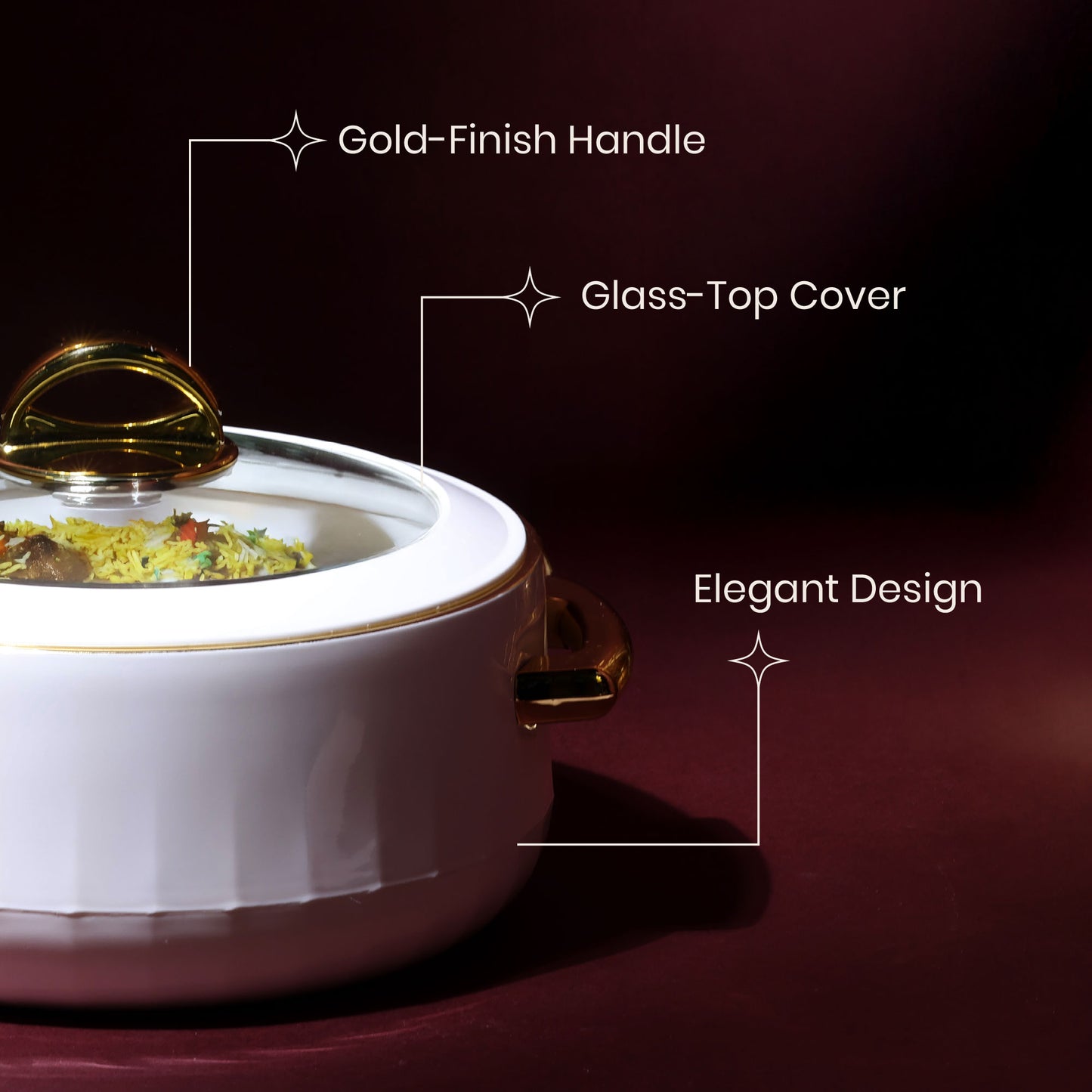 Selvel Elegance Glass Casserole – White (1700ml, Insulated Hotpot)