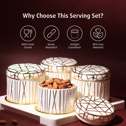 Selvel Royal Linex White Serving Set – 4-Piece Airtight Dry Fruit & Snack Container (430ml Each)