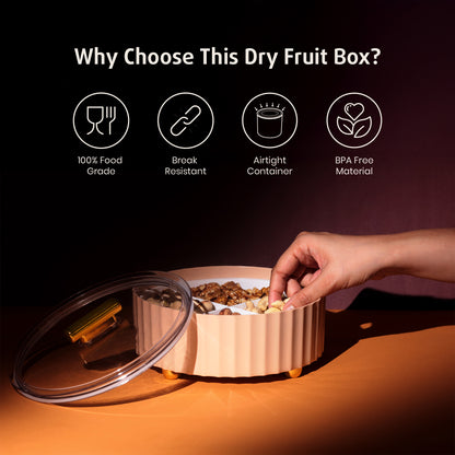 Selvel Camry Dry Fruit Box – Airtight 4-Compartment Organizer for Dry Fruits, Snacks & Gifting (Peach)