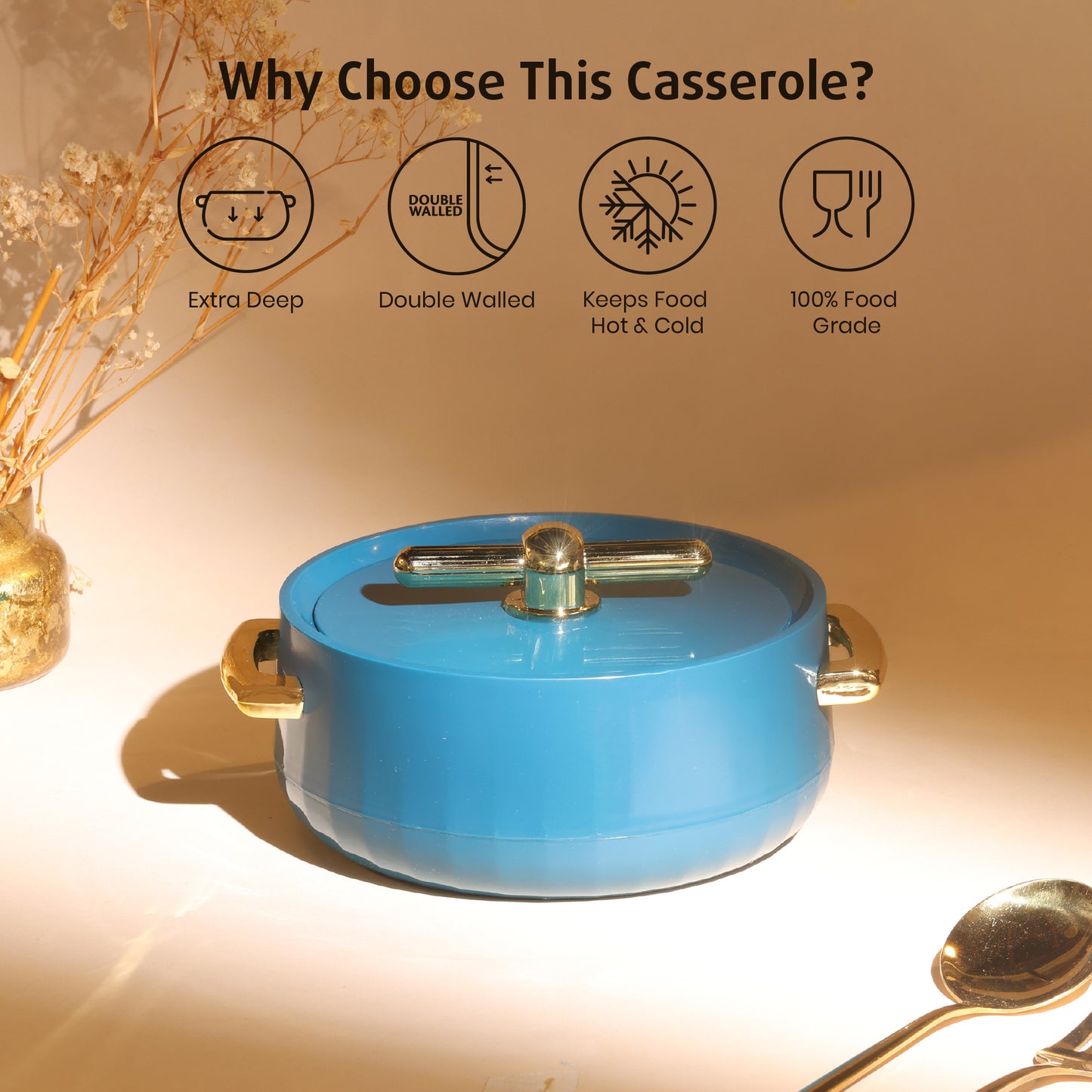 Selvel Elegance Casserole – Emerald Green (1700ml, Insulated Hotpot)