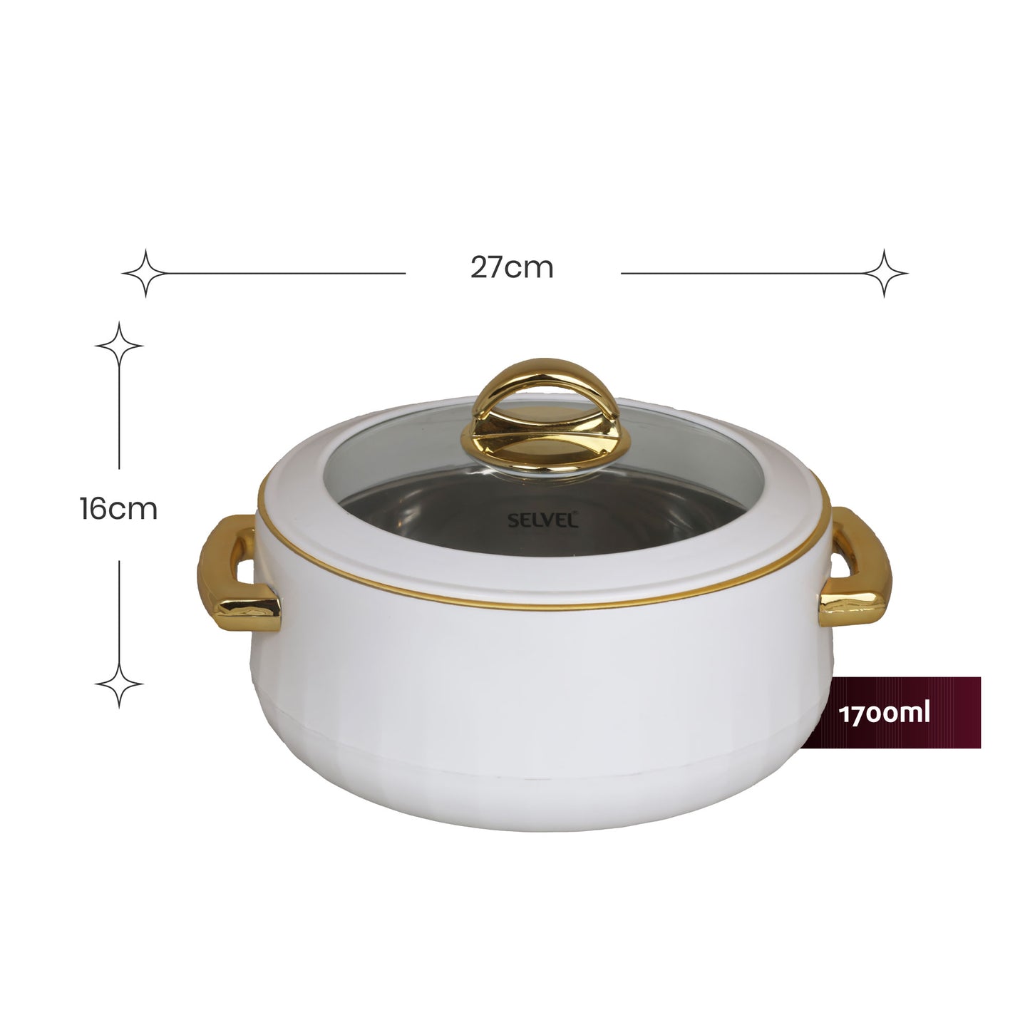 Selvel Elegance Glass Casserole – White (1700ml, Insulated Hotpot)