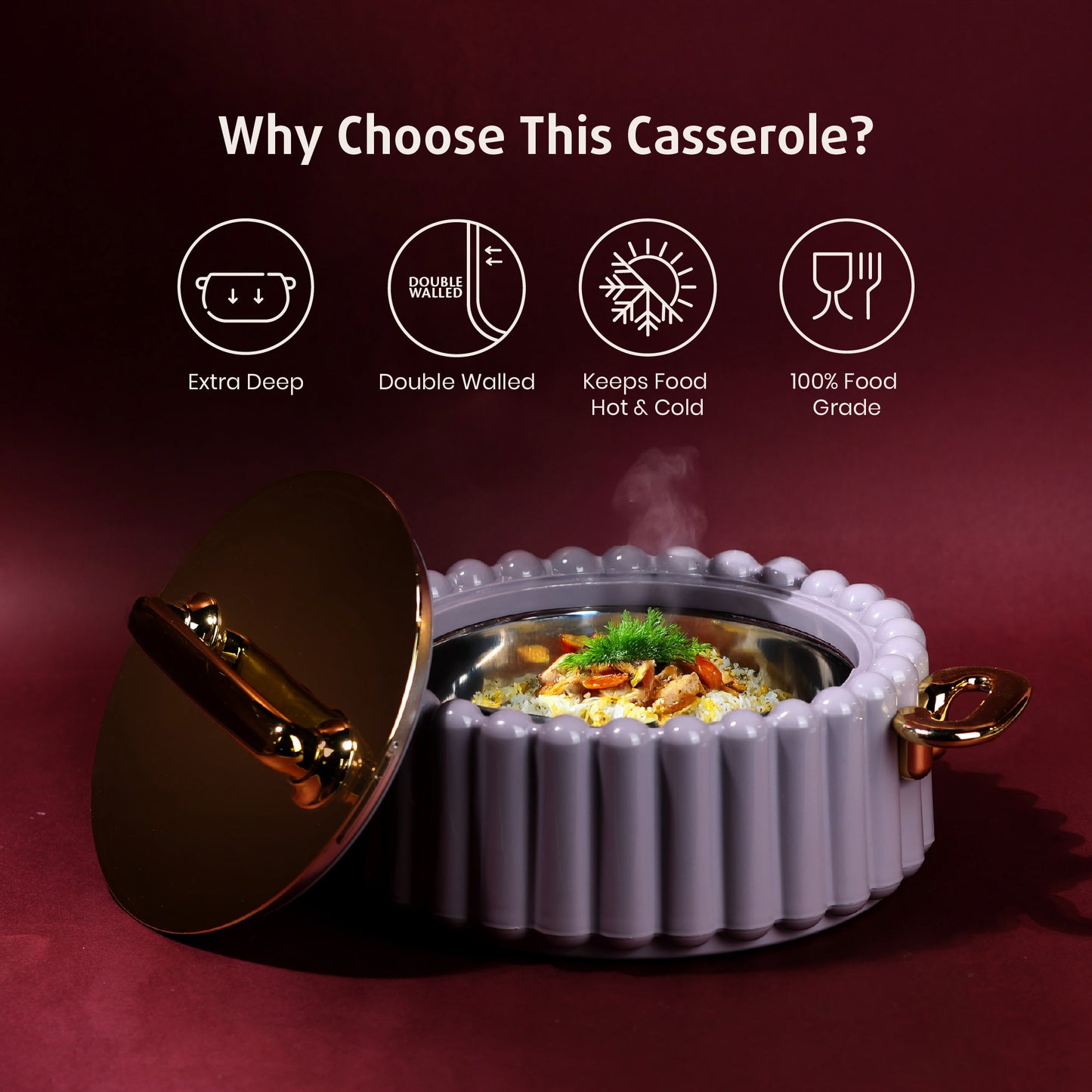 Selvel Volvo Casserole Set of 3 – Lid Grey (600ml, 1200ml, 1700ml, Insulated Hotpot)