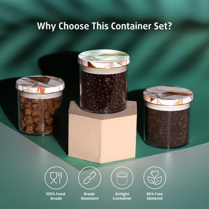 Selvel Geometric Airtight Kitchen Storage Container Set of 3 – Dry Fruits, Snacks & Gifting (600ml Each, Ceramica Finish)