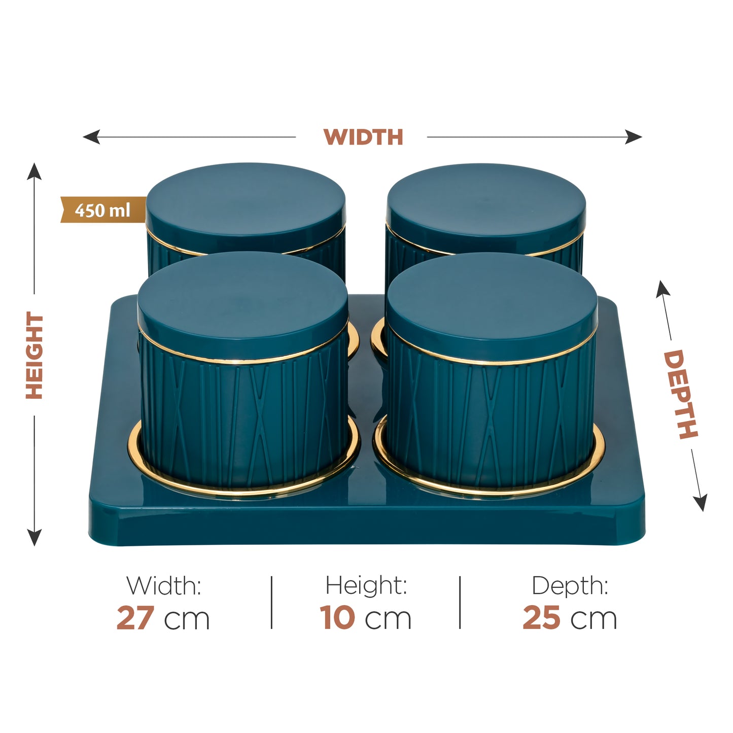 Selvel Dune Emerald Green Serving Set – 4-Piece Airtight Dry Fruit & Snack Container (430ml Each)