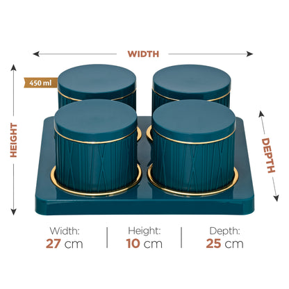 Selvel Dune Emerald Green Serving Set – 4-Piece Airtight Dry Fruit & Snack Container (430ml Each)