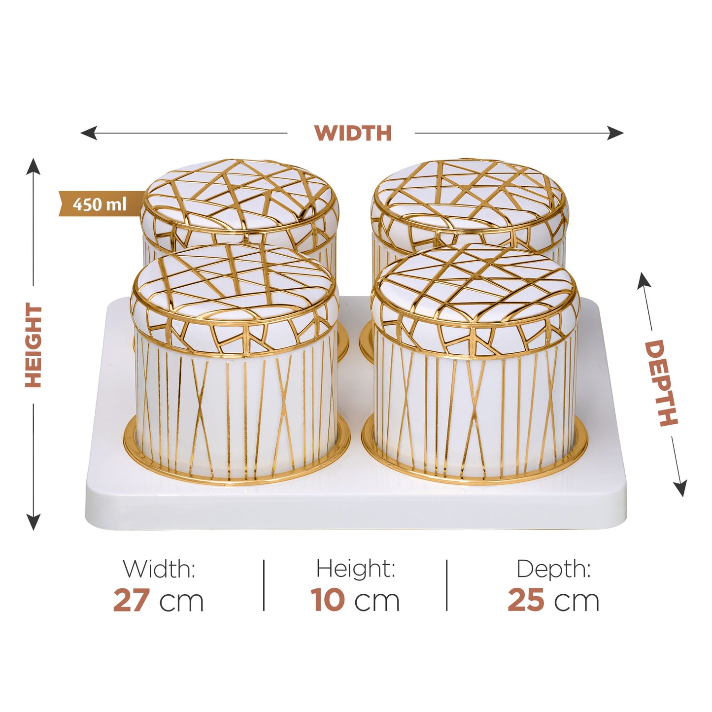 Selvel Royal Linex White Serving Set – 4-Piece Airtight Dry Fruit & Snack Container (430ml Each)