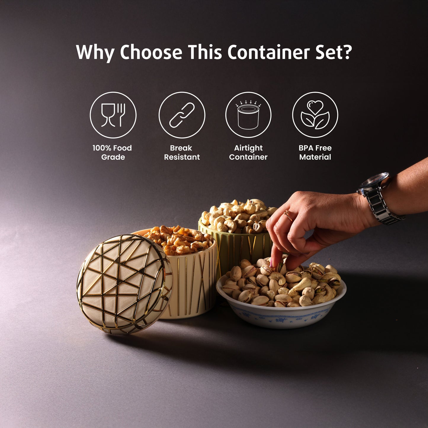 Selvel Airtight Storage Containers Set of 3 – Dry Fruits, Snacks & Gifting (450ml Each, Multicolour)