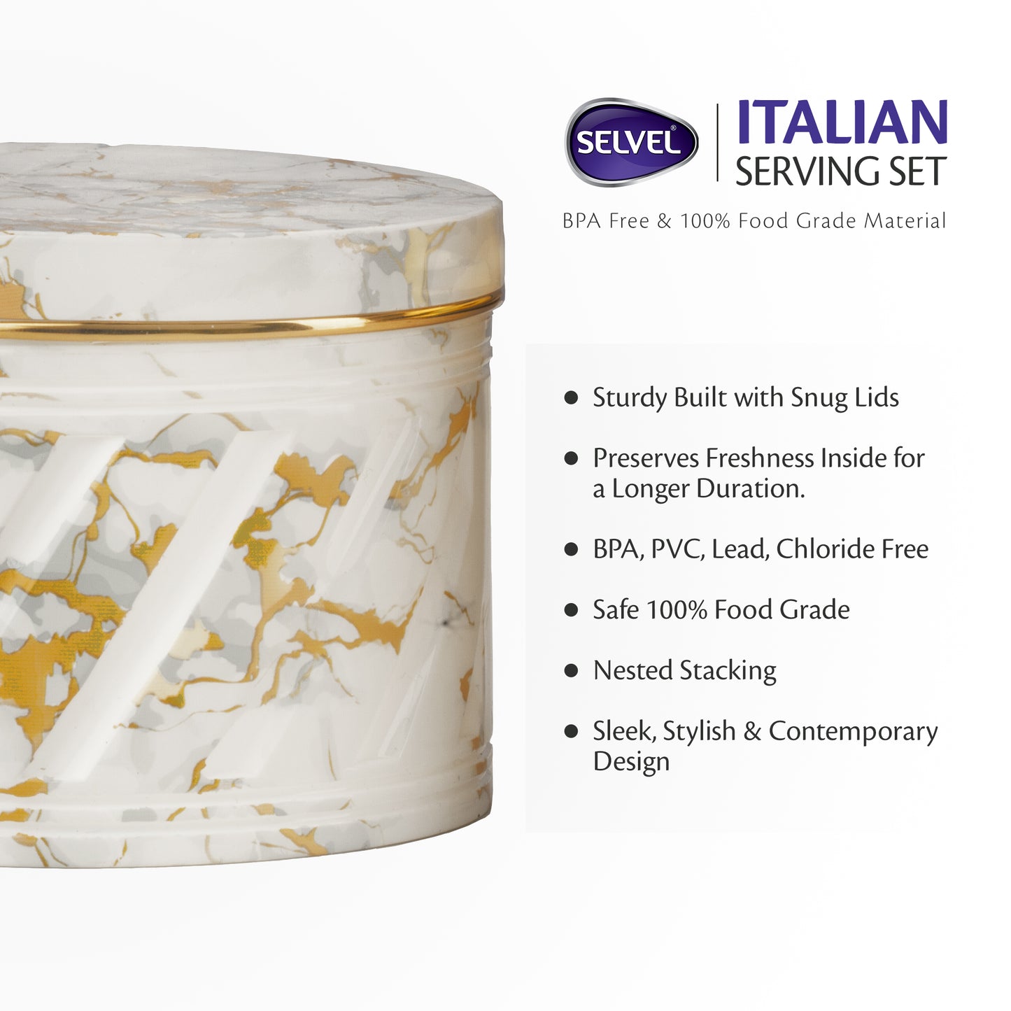 Selvel Italian White Serving Set – 4-Piece Airtight Dry Fruit & Snack Container (430ml Each)