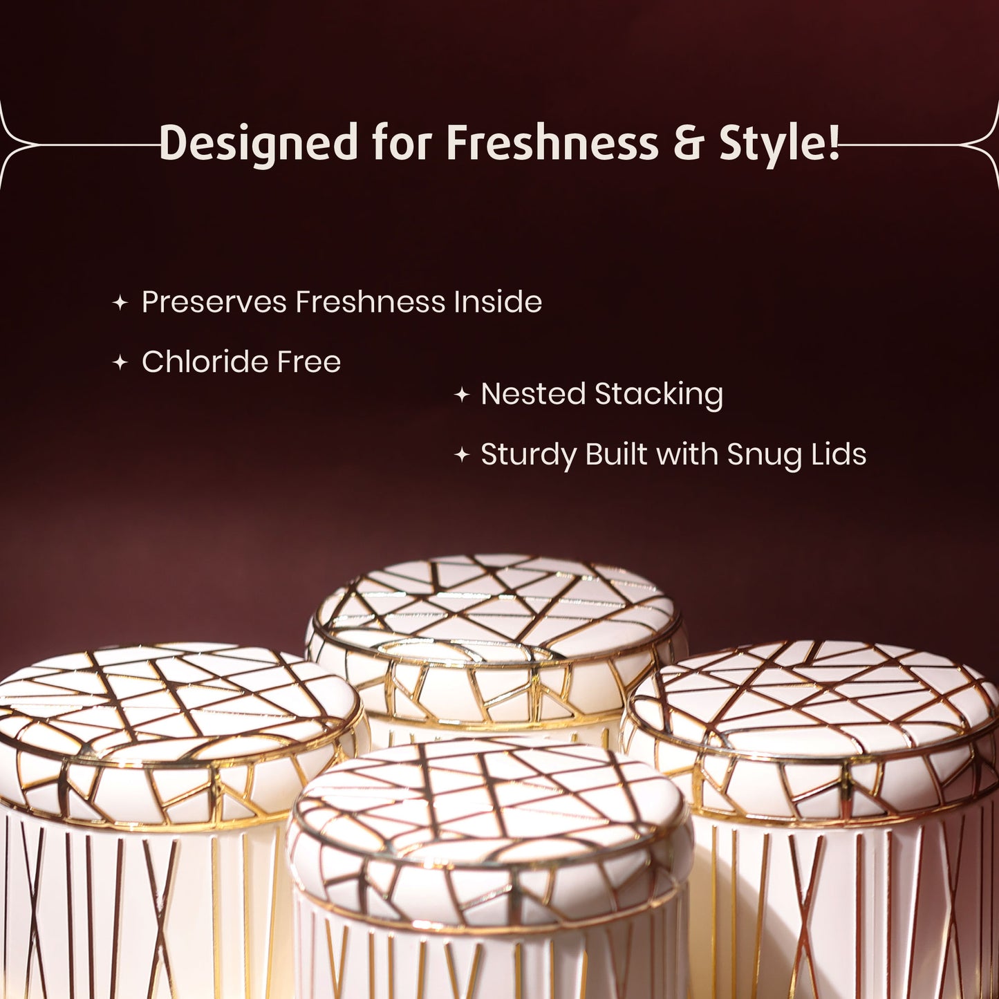 Selvel Royal Linex White Serving Set – 4-Piece Airtight Dry Fruit & Snack Container (430ml Each)