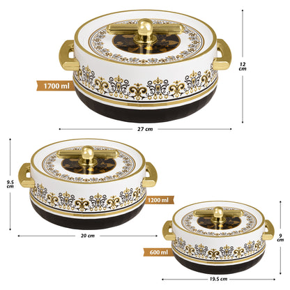 Selvel Elegance Royal Casserole Set of 3 – Coral Black (600ml, 1200ml, 1700ml, Insulated Hotpot)