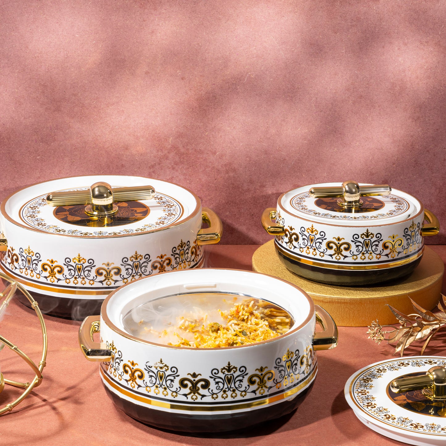 Selvel Elegance Royal Casserole Set of 3 – Coral Black (600ml, 1200ml, 1700ml, Insulated Hotpot)
