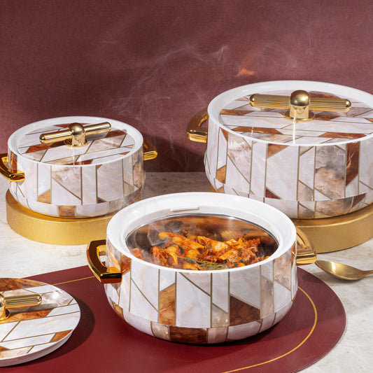 Selvel Elegance Royal Casserole Set of 3 – Ceramica White (600ml, 1200ml, 1700ml, Insulated Hotpot)