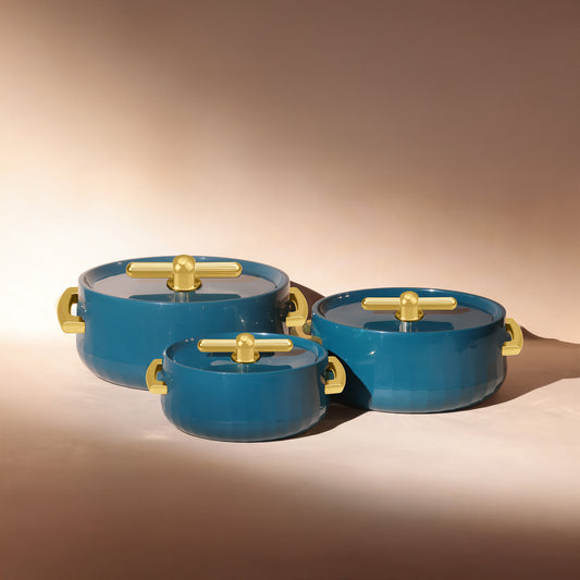 Selvel Elegance Casserole Set of 3 – Emerald Green (600ml, 1200ml, 1700ml, Insulated Hotpot)