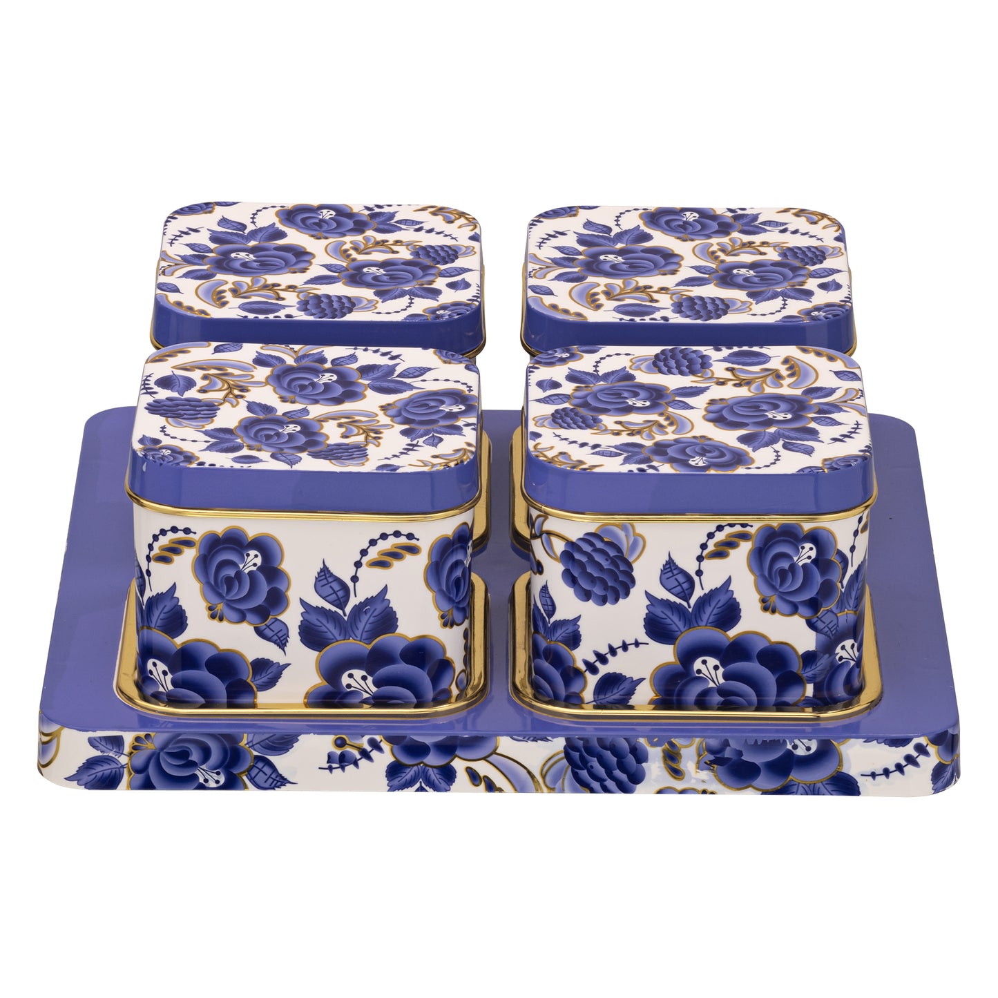 SELVEL Coral Serving Set - 4-Piece Blue Airtight Dry Fruit Container Tray Set with Lid & Serving Tray