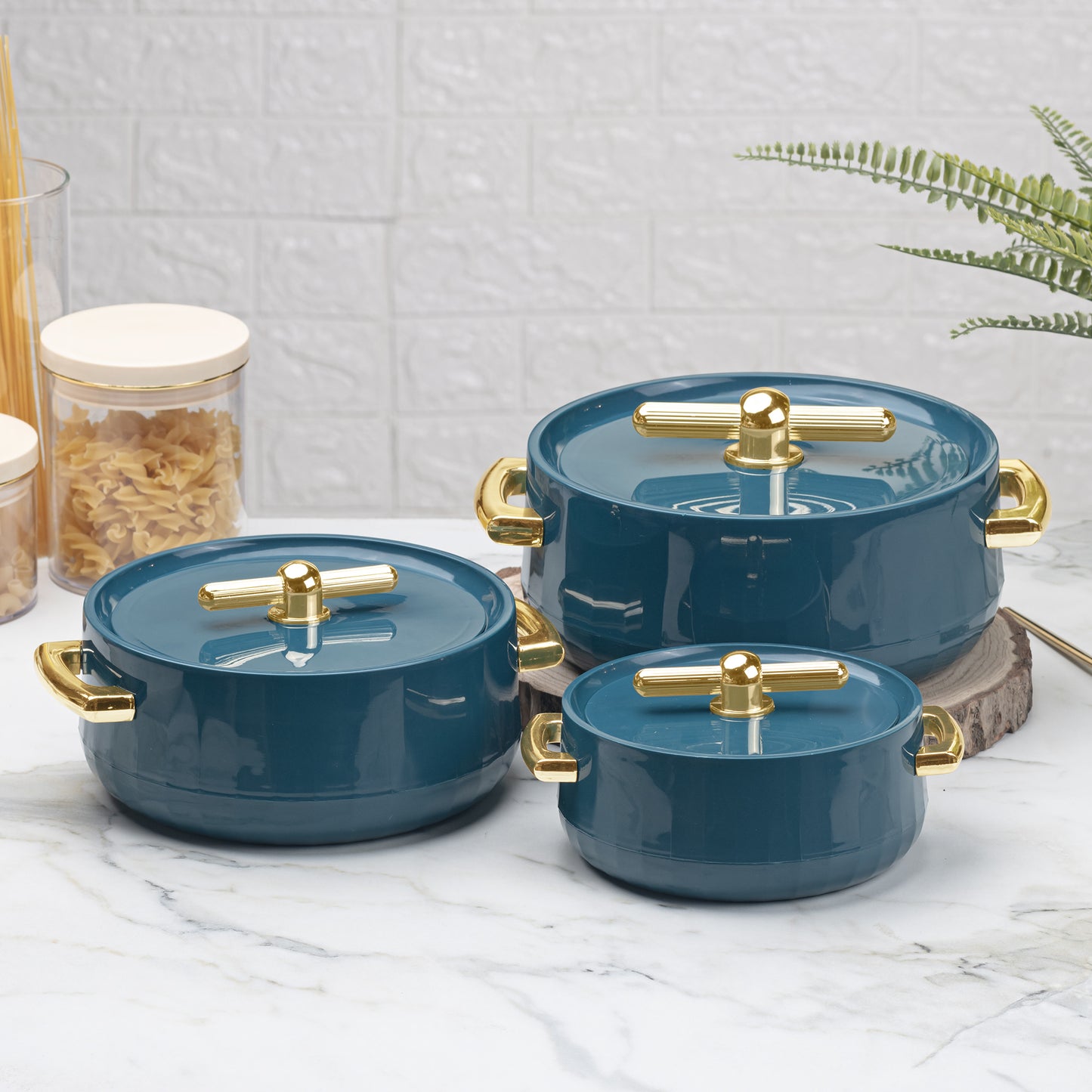 Selvel Elegance Inner Steel Casserole Set of 3 Dark Green (1700ml, 1200ml, 600ml)