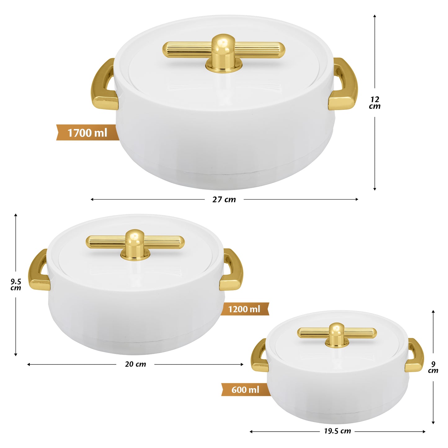 Selvel Elegance Inner Steel Casserole Set of 3 White (1700ml, 1200ml, 600ml)