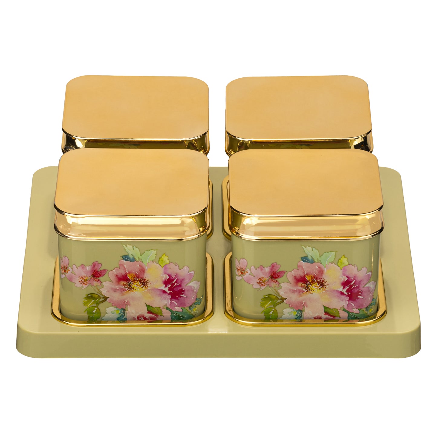 SELVEL Floret Serving Set - 4-Piece Airtight Dry Fruit Container Tray Set (500ml Each) with Lid & Serving Tray