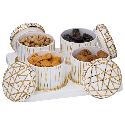 SELVEL Royal Linex Airtight Dry Fruit Container Tray Set - 4 Pieces (450ml), White Polypropylene with Luxurious Gold Foil Embellishments