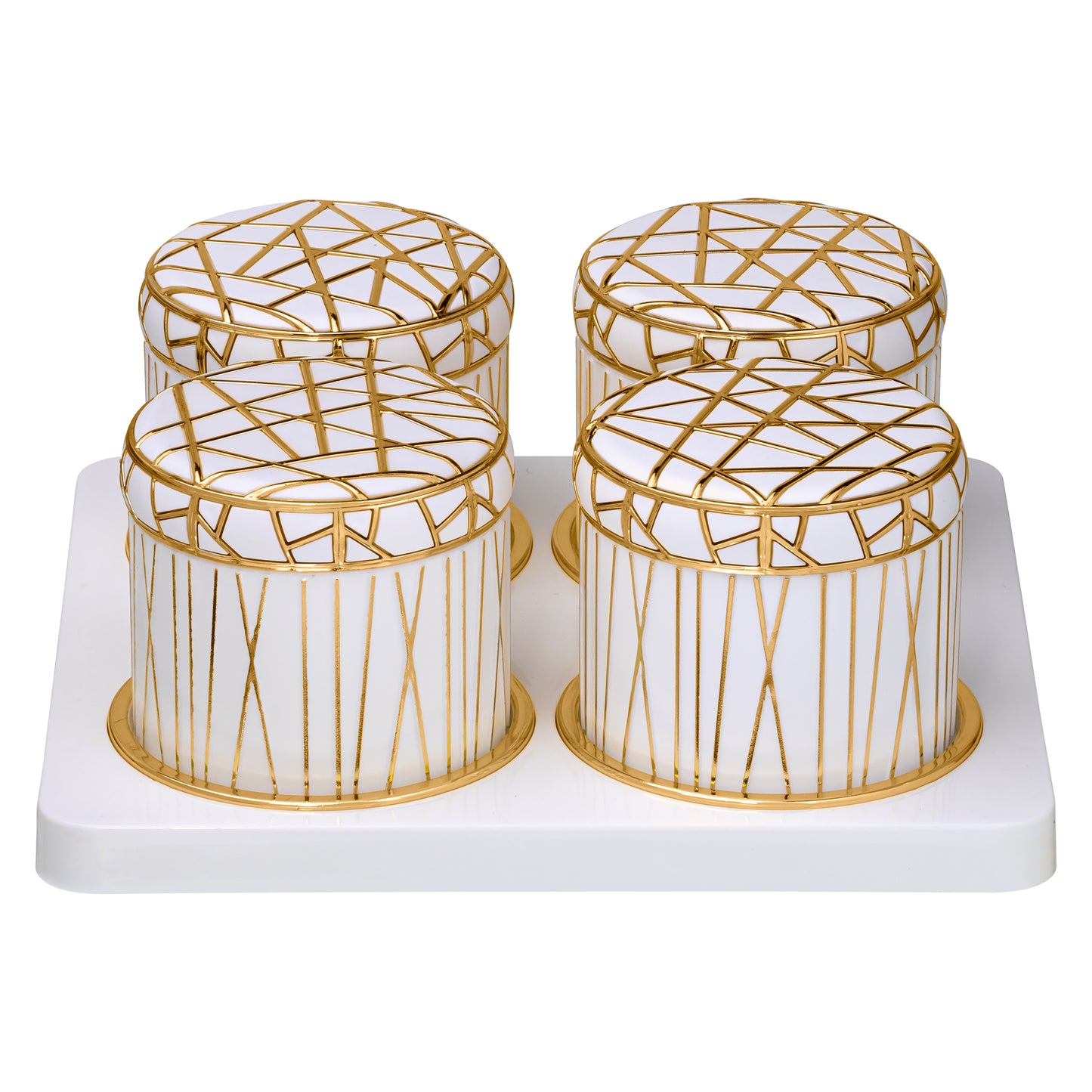 SELVEL Royal Linex Airtight Dry Fruit Container Tray Set - 4 Pieces (450ml), White Polypropylene with Luxurious Gold Foil Embellishments