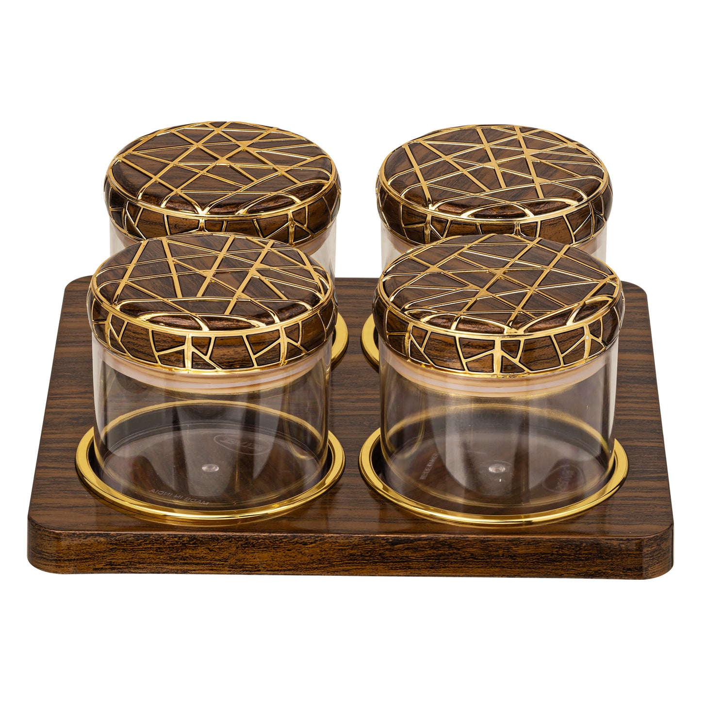 SELVEL Rosewood Airtight Dry Fruit Container Tray Set - 4 Pieces (450ml), Dark Wood Polypropylene with Luxurious Gold Foil Embellishments