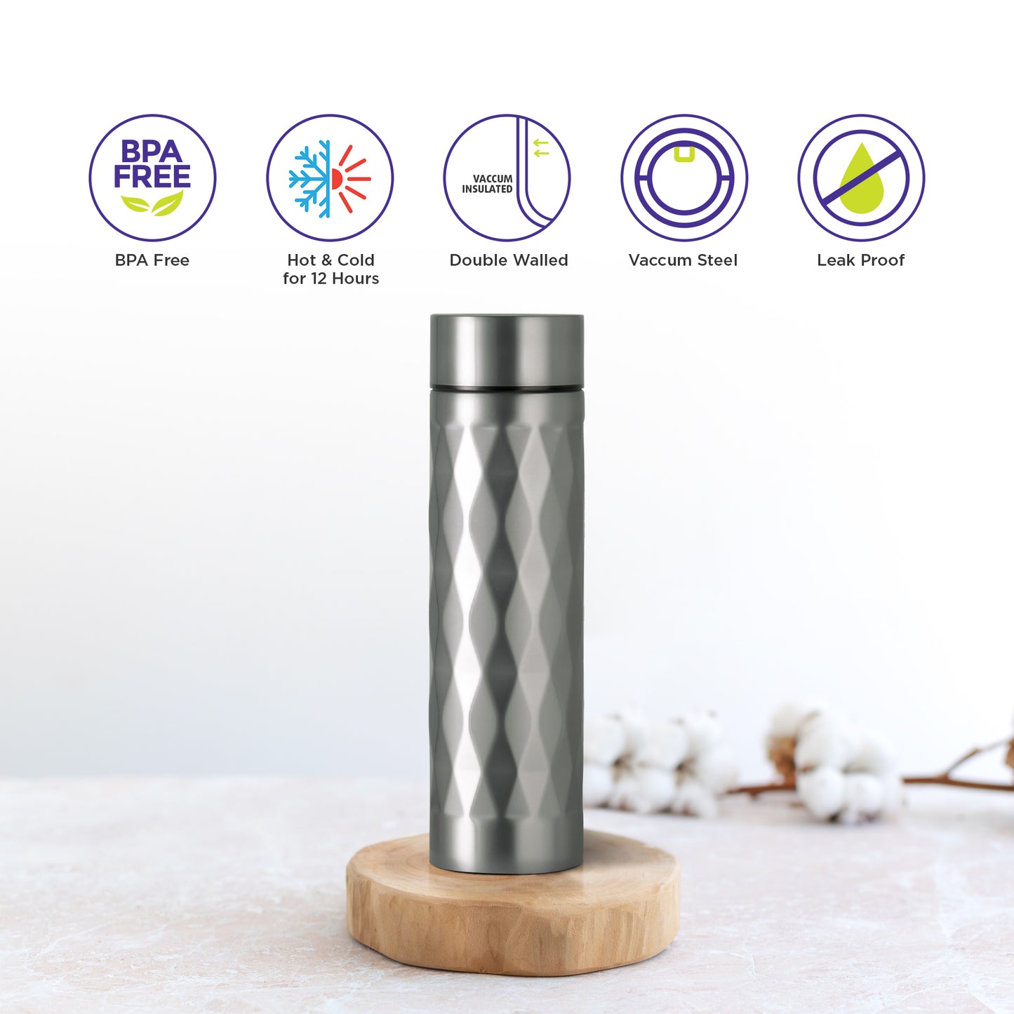 Selvel Prism Thermos Flask Vacuum Insulated Bottle (500 Ml - Silver)